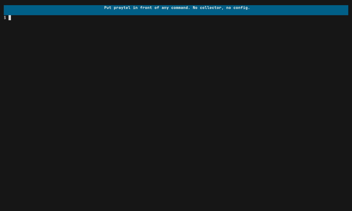 Recording: praytel wraps a small shop app, its traces fill in as a live tree, and a search narrows to one failing order